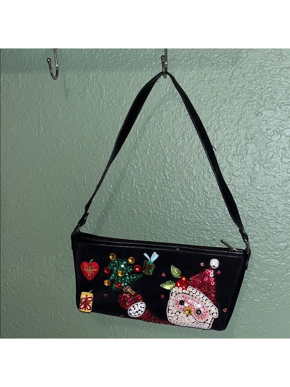 Vintage Festive Black Santa Clutch